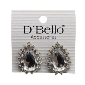 Statement Teardrop Crystal Rhinestone Earrings Silver Tone DBello Accessories